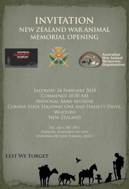 WAR ANIMAL MEMORIAL OPENING - NATIONAL ARMY MUSEUM, WAIOURU NEW ZEALAND  24/02/2018 - AWAMO